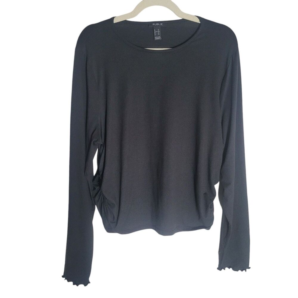 Publik‎ Ruched Long Sleeve Shirt Women's Size 3X Black Athletic Comfy USA Made